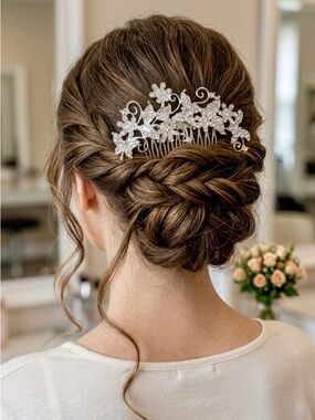 Rhinestone Floral Silver Hair Comb - Sparkling Bridal Accessory